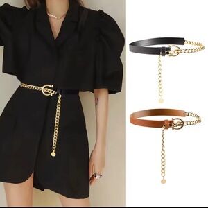 Stylish Black Belt with Gold Chain